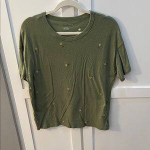 American Eagle Outfitters Olive Embroidered Tee